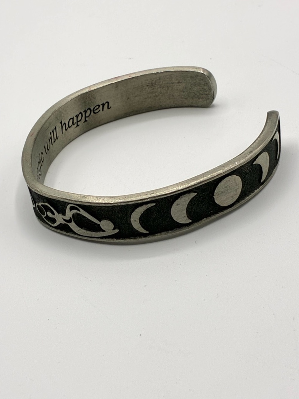 Celtic Moon Goddess Pewter Cuff Bracelet Inspirational Quote Moon Phase Boho